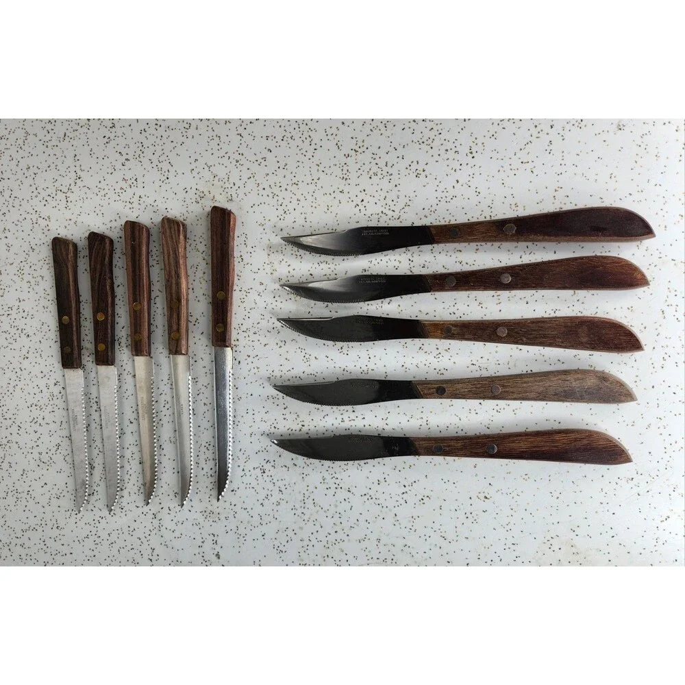 Vintage Stainless Serrated Steak Knives Wood Handle Japan 8